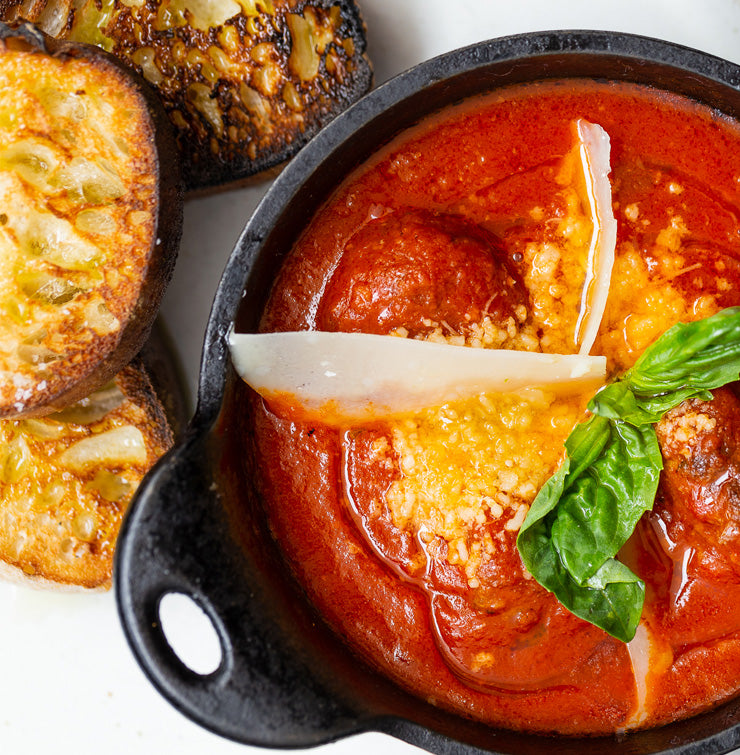 Polpette al Forno (meatballs in San Marzano DOP sauce) with a side of oven fired bread