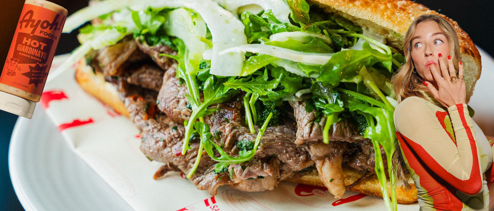 Ayoh Maestro sandwich by Molly Baz with fettina beef on focaccia
