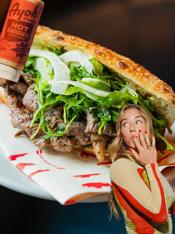 Ayoh Maestro sandwich by Molly Baz with fettina beef on focaccia