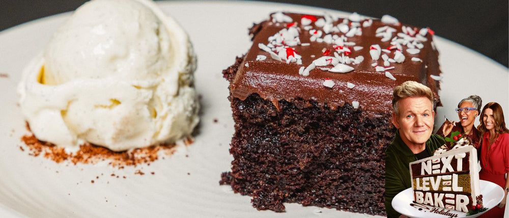 Chocolate Peppermint Cake with vanilla ice cream inspired by Next Level Baker starring Candace Nelson, Gordon Ramsay and Carla Hall.