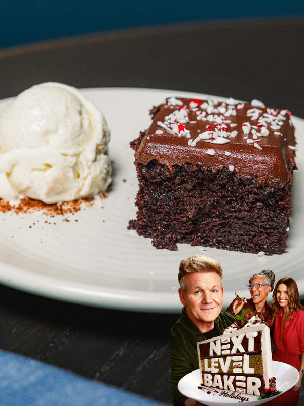Chocolate Peppermint Cake with vanilla ice cream inspired by Next Level Baker starring Candace Nelson, Gordon Ramsay and Carla Hall.