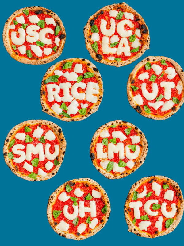 Graduation pizzas for UCLA, USC, SMU, LMU, TCU, UH, UT and Rice.