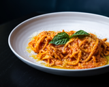 Spaghetti al Pomodoro with spaghetti pasta, san marzano and basil