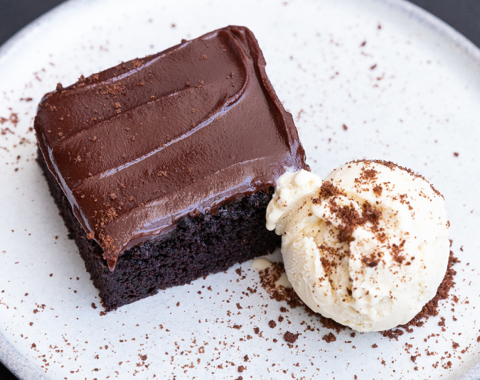 Torta al Cioccolato dark chocolate olive oil cake with vanilla ice cream