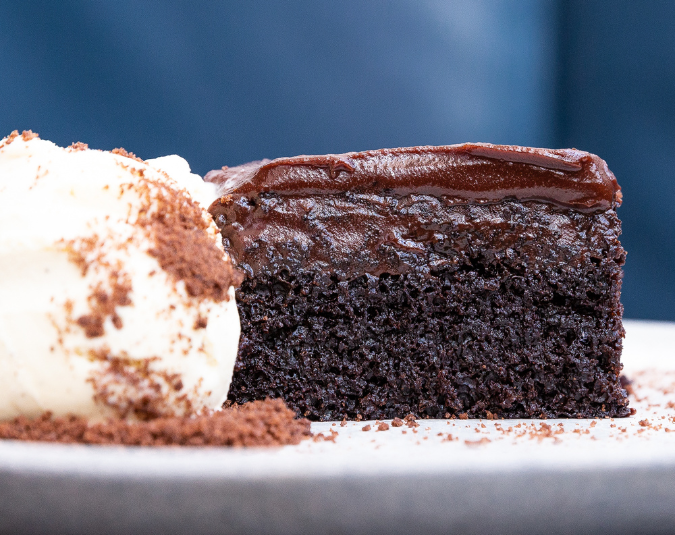Torta al Cioccolato dark chocolate olive oil cake with vanilla ice cream